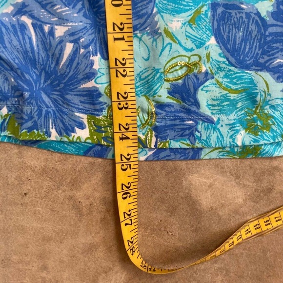 Talbots Shirt Women Medium Petite Blue Button 1/2 Floral Sequin Shine Lightweigt - Picture 5 of 9